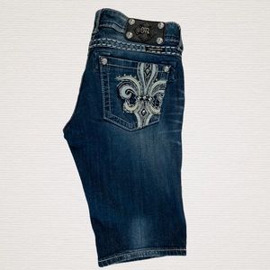Miss Me Medium Dark Wash Distressed Bermuda Shorts